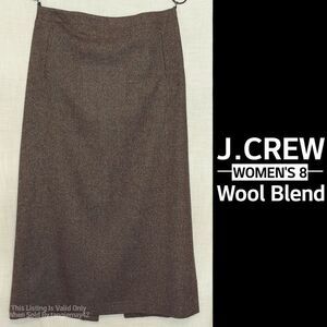 J Crew Brown Tweed Ankle Length Wool Blend Maxi Pencil Skirt Womens 8 Medium EUC